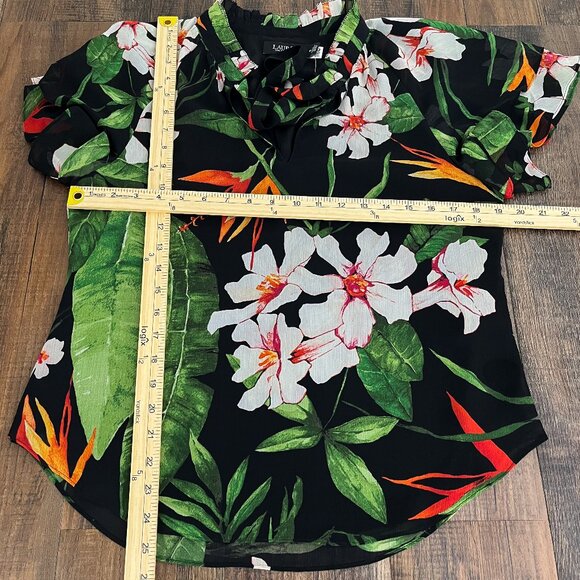 Lauren Ralph Lauren Flutter Sleeve Blouse Floral Tropical Tie Neck Size Medium - Picture 9 of 15